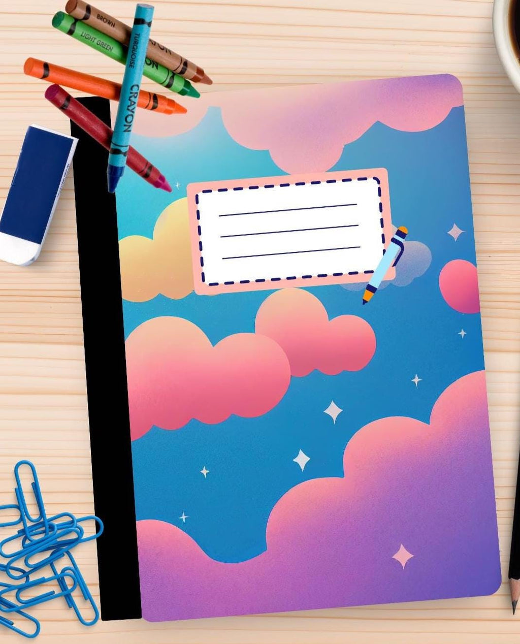 Happy Cloud Composition Notebook Cover Sticker: Bright Design (Digital Download)