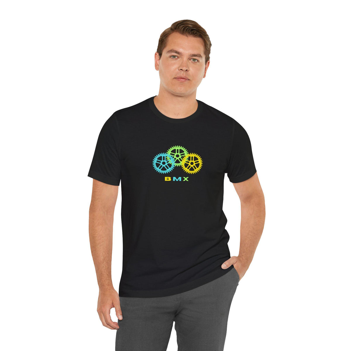 BMX Gears Unisex Tee: Cyclist Graphic Print, Casual Cotton T-Shirt