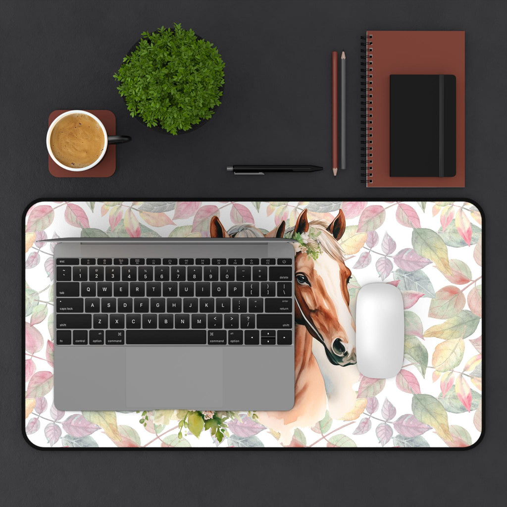 Floral Horse Desk Mat: Equestrian Home Office Decor