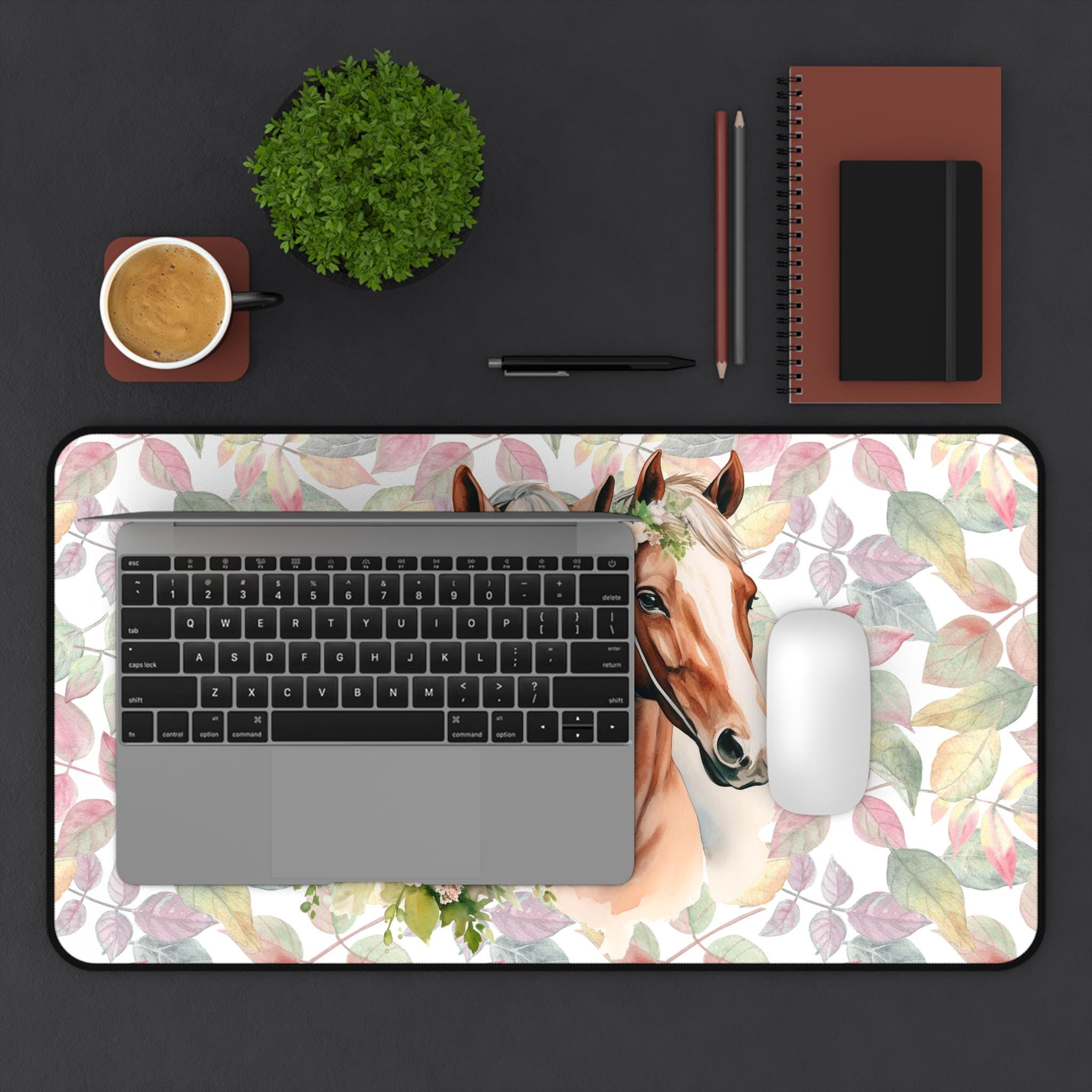 Floral Horse Desk Mat: Equestrian Home Office Decor