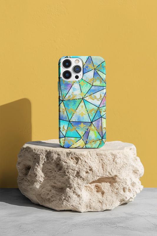 Geometric Blue & Gold Phone Case: Stylish Protective Cover