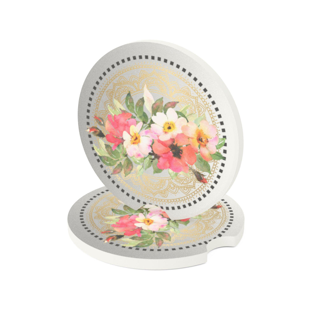 Floral Soapstone Car Coaster Set: Decorative Auto Drink Holder