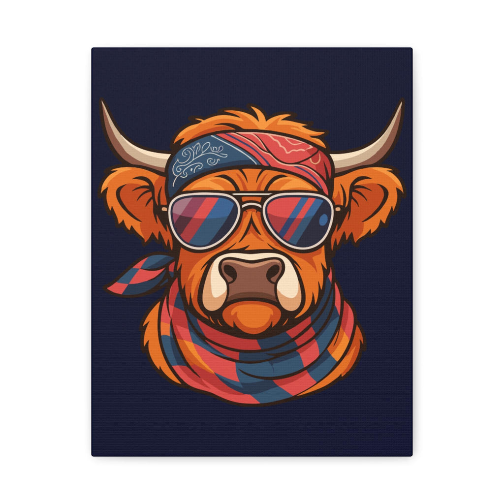 Highland Cow Canvas Art | Illustrated Bandana, Aviators, Scarf Wall Decor