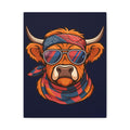 Highland Cow Canvas Art | Illustrated Bandana, Aviators, Scarf Wall Decor