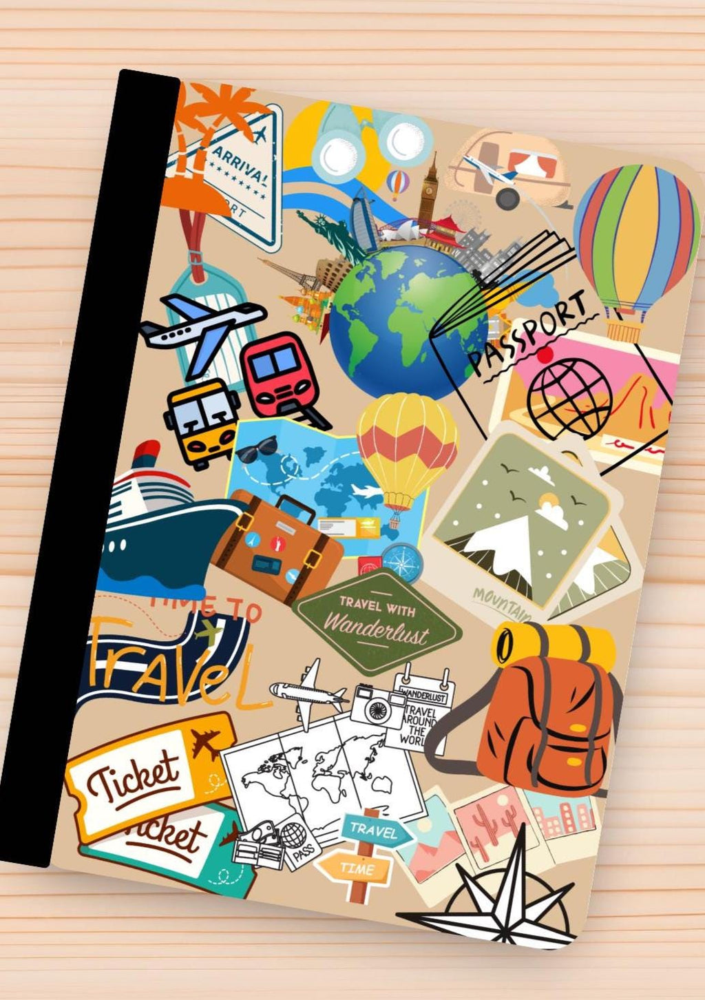 Travel Adventure Notebook Cover with Stickers (Digital Download)