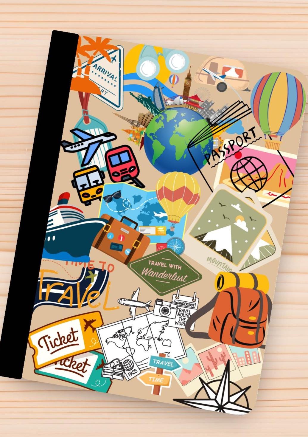 Travel Adventure Notebook Cover with Stickers (Digital Download)