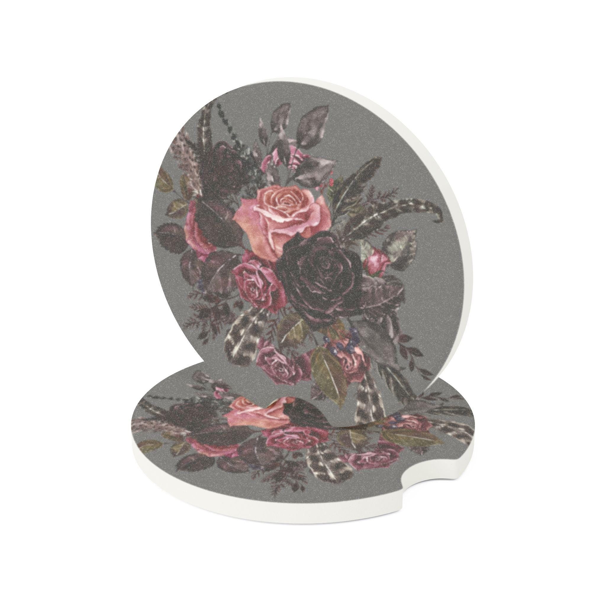 Dark Rose Soapstone Car Coaster: Floral Auto Accessory