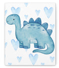 Blue Watercolor Dinosaur Hearts Canvas, Nursery Print