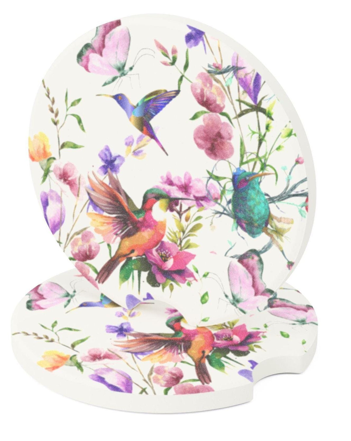 Floral Hummingbird Car Coaster: Soapstone Drink Holder, Nature Lover Gift