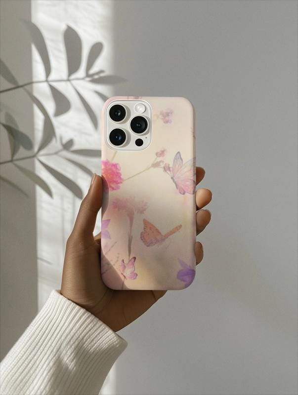 Floral Butterfly Phone Case | Soft Pink Flowers and Butterfly Design