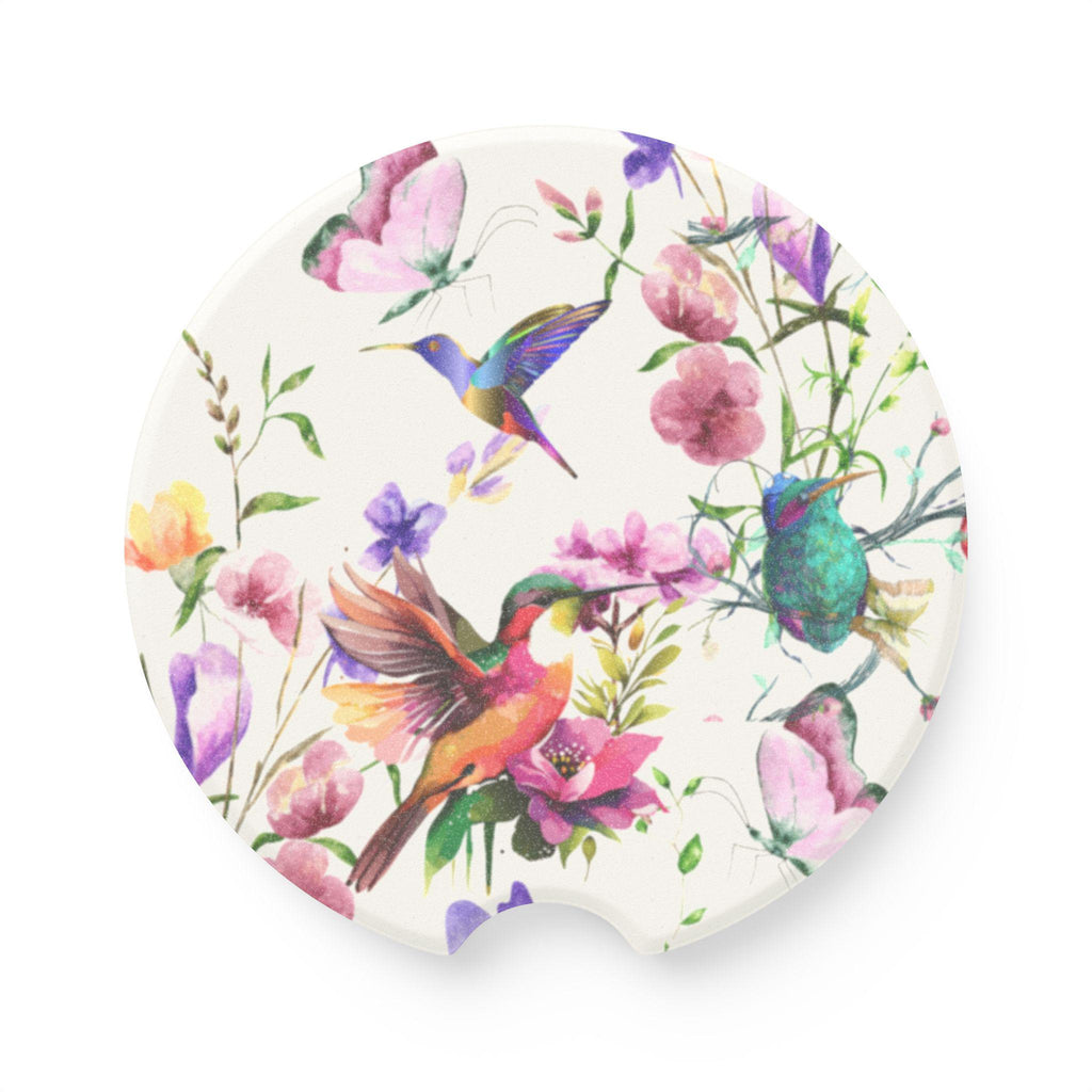 Floral Hummingbird Car Coaster: Soapstone Drink Holder, Nature Lover Gift