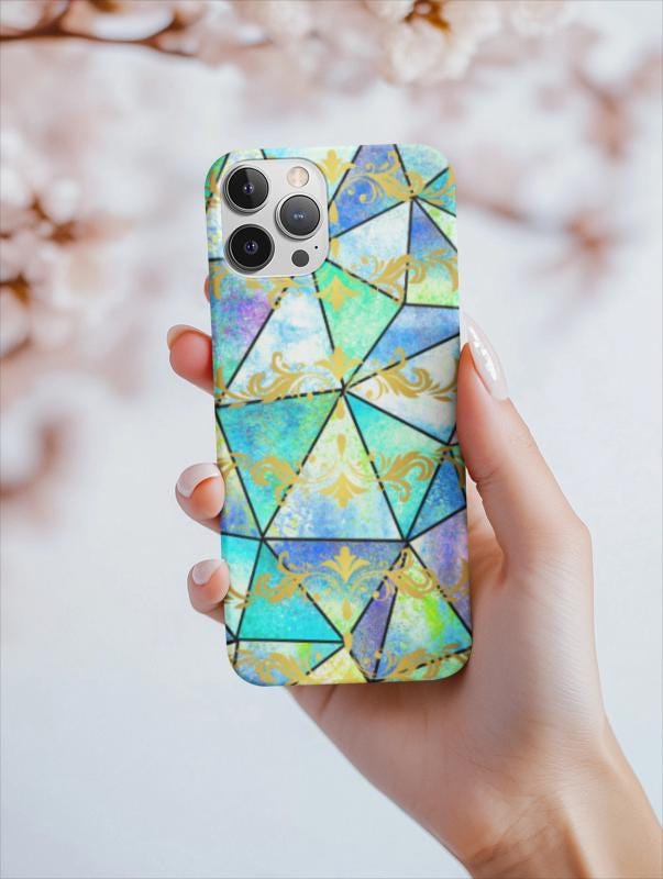 Geometric Blue & Gold Phone Case: Stylish Protective Cover