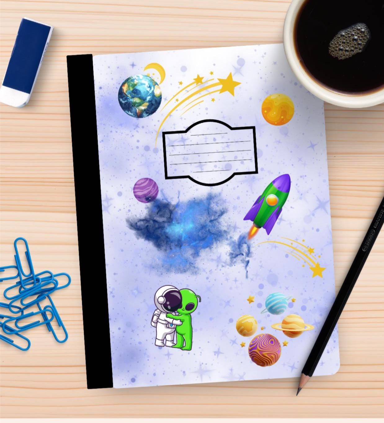 Outer Space Composition Notebook Cover and Sticker (Digital Download)
