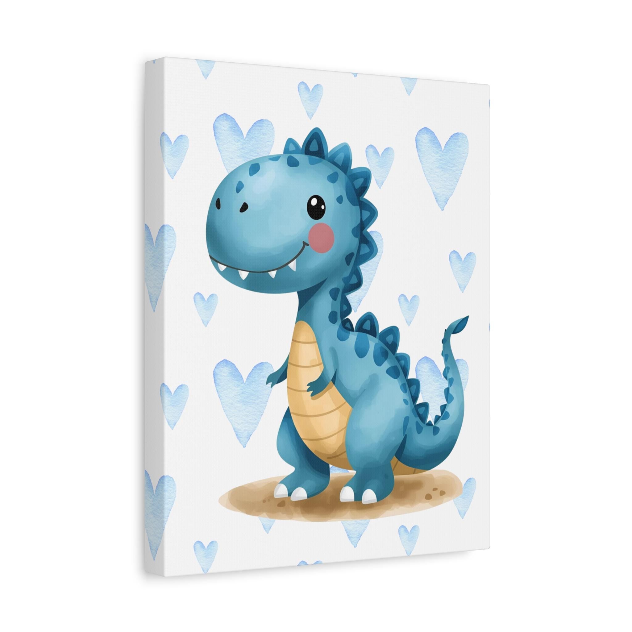 Blue Cartoon Dinosaur Canvas | Matte Stretched Wall Art