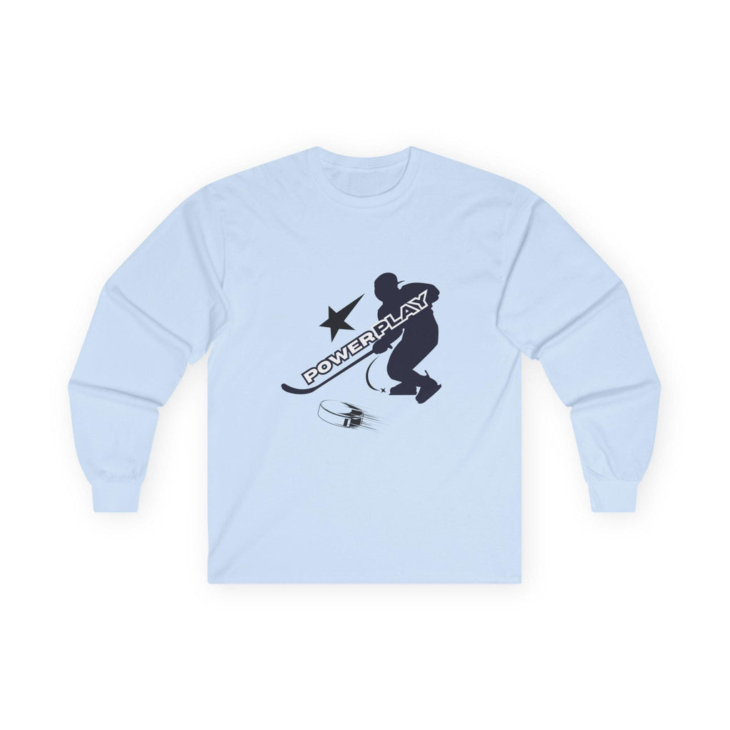 Powerplay Hockey Long Sleeve Tee | Unisex Cotton Shirt for Players, Sports Fans, Gifts, Hockey Love, Game Day Apparel