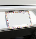 Floral License Plate Frame: White Aluminum Car Decor