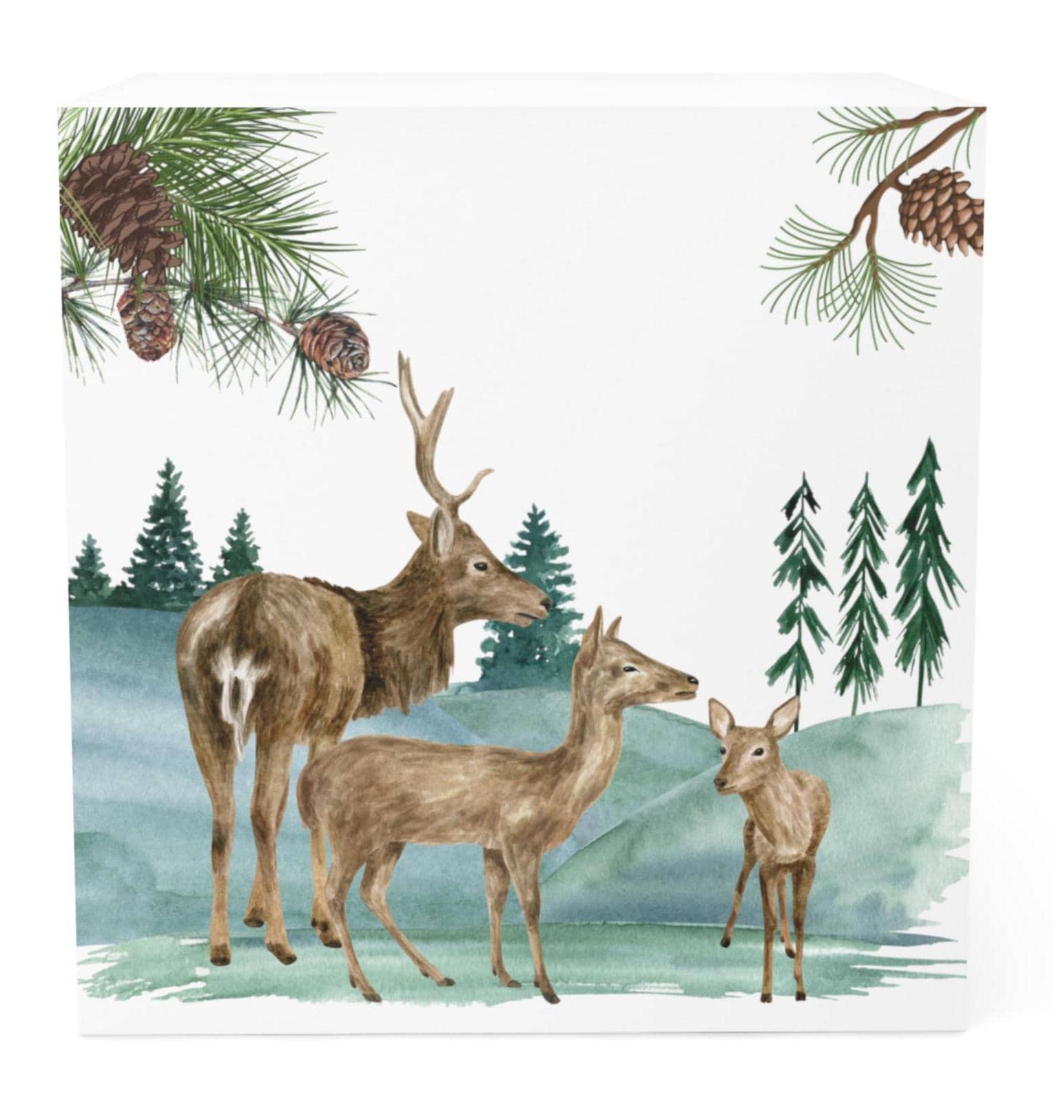 Deer & Pine Note Cube: Rustic Office Memo Pad, Nature Lover Gift