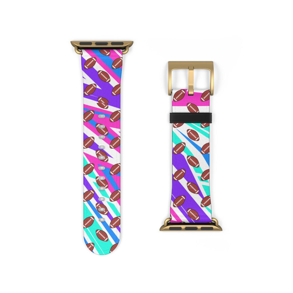 Colorful Pattern Apple Watch Band: Football Sport Style, Polyester Faux Leather