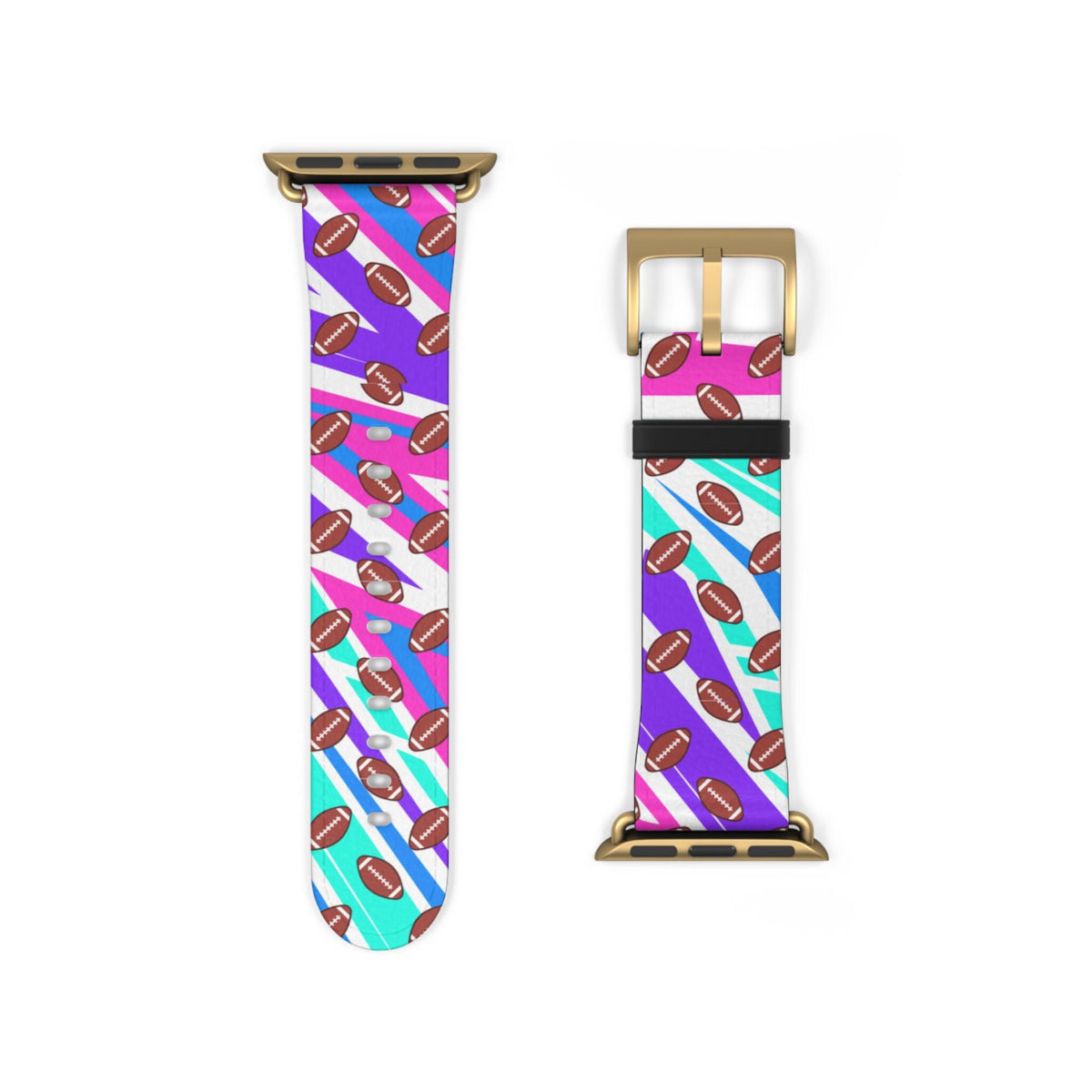 Colorful Pattern Apple Watch Band: Football Sport Style, Polyester Faux Leather