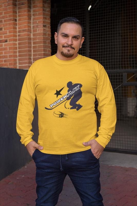 Powerplay Hockey Long Sleeve Tee | Unisex Cotton Shirt for Players, Sports Fans, Gifts, Hockey Love, Game Day Apparel