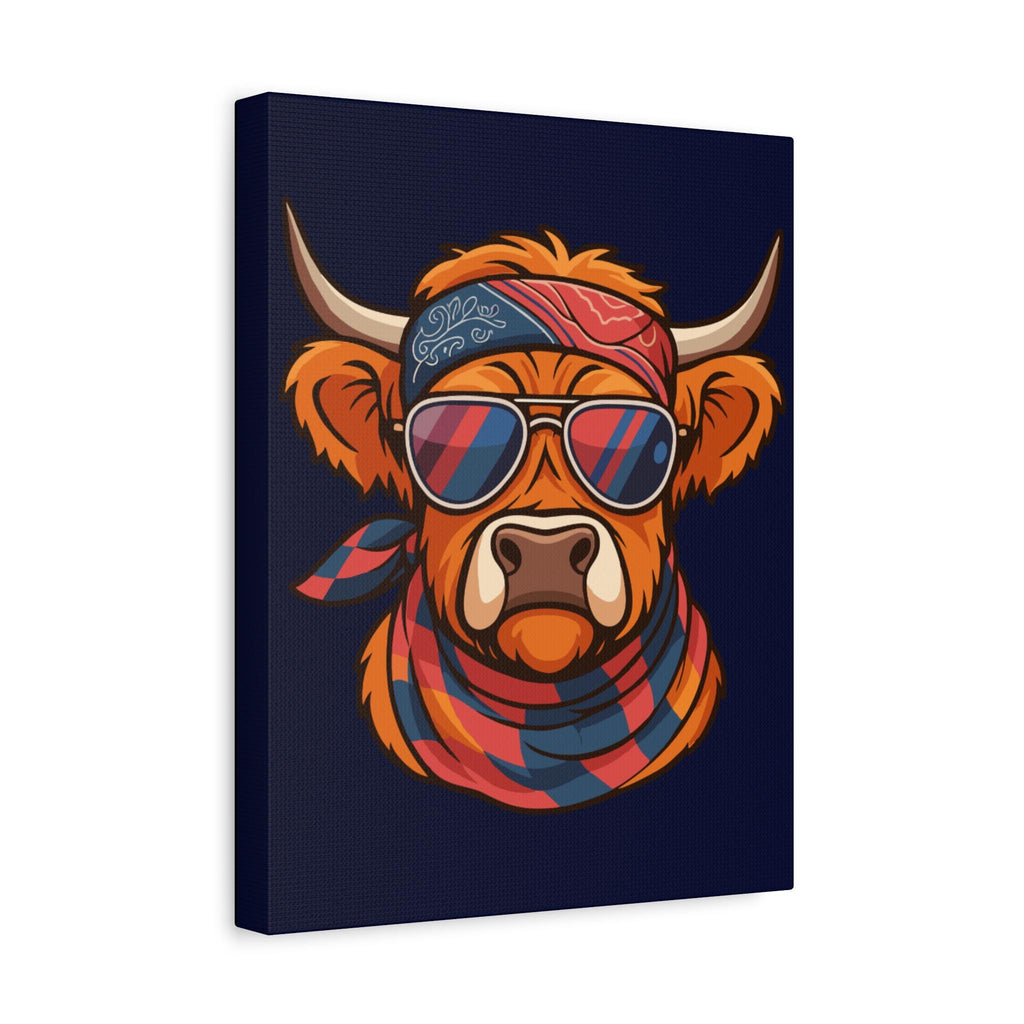 Highland Cow Canvas Art | Illustrated Bandana, Aviators, Scarf Wall Decor
