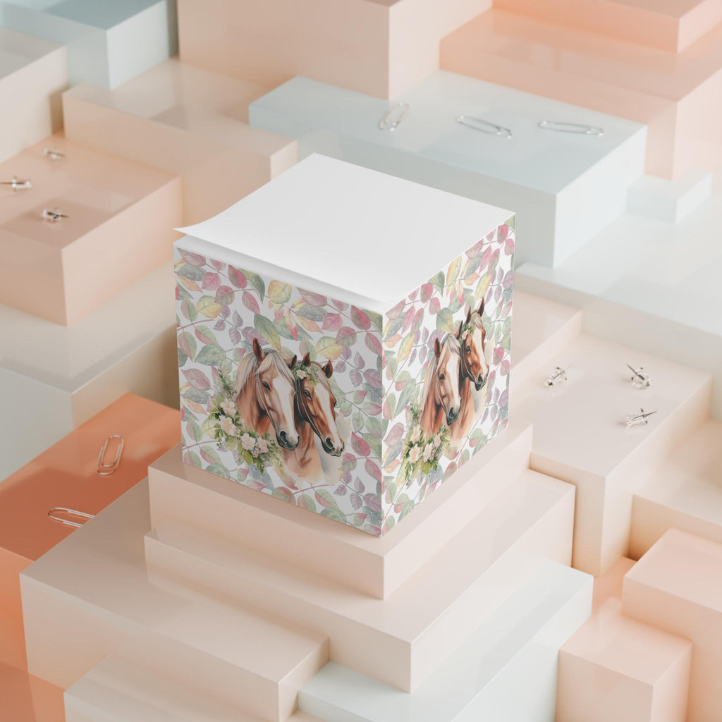 Equestrian Note Cube: Floral Horse Lover Gift, Country Office Decor