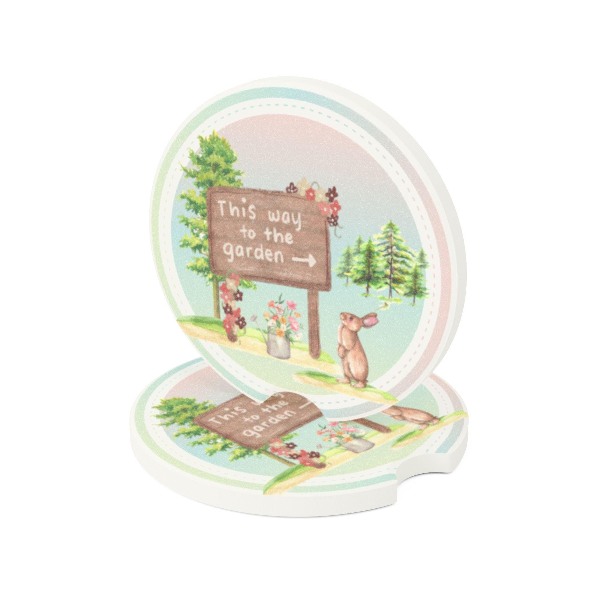 Soapstone Car Coaster: Garden Rabbit Decor - Travel Gift