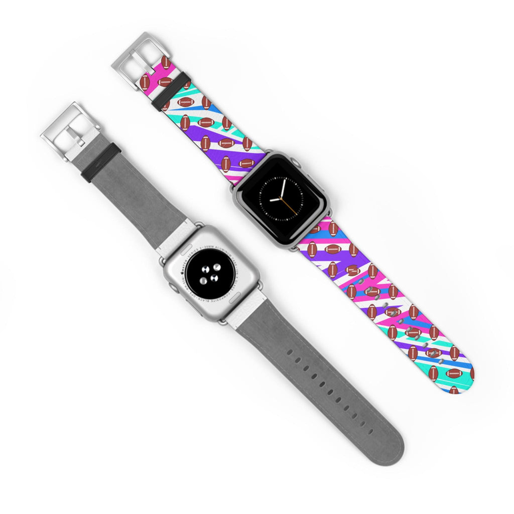 Colorful Pattern Apple Watch Band: Football Sport Style, Polyester Faux Leather