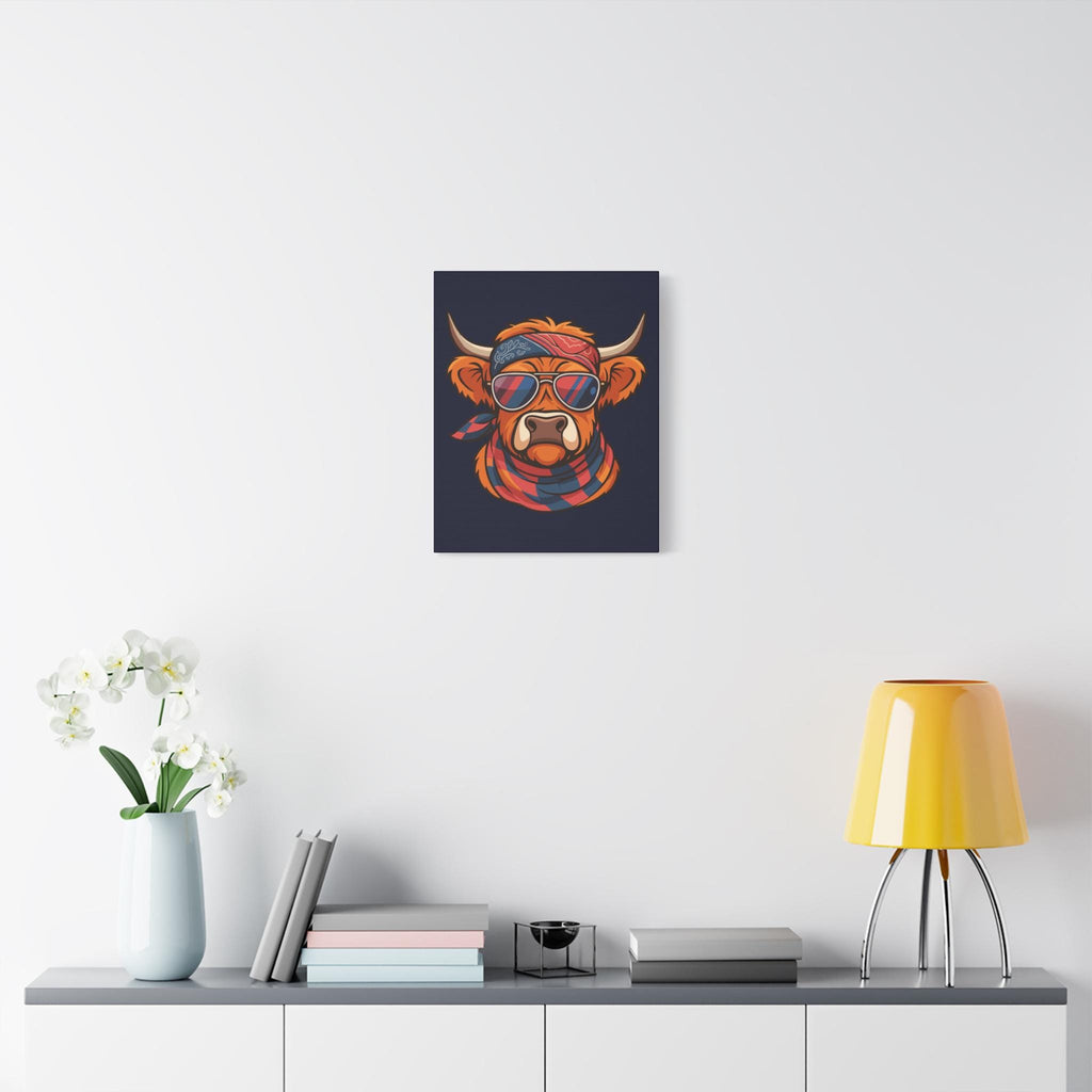 Highland Cow Canvas Art | Illustrated Bandana, Aviators, Scarf Wall Decor