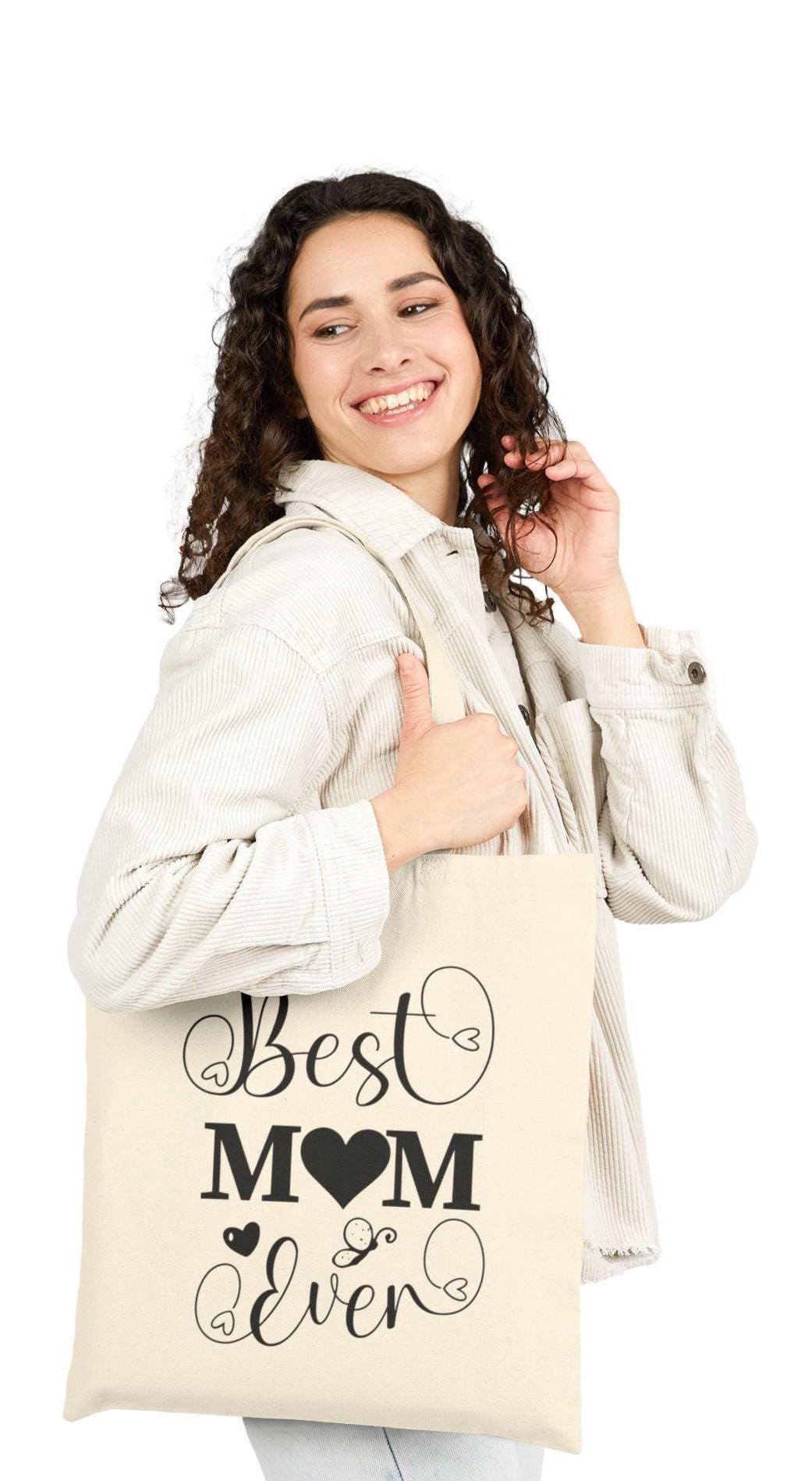 Best Mom Ever Cotton Canvas Tote Bag - Gift for Mother, Eco-Friendly Shopper, Grocery Bag, Personalized Mother's Day, Cute Tote