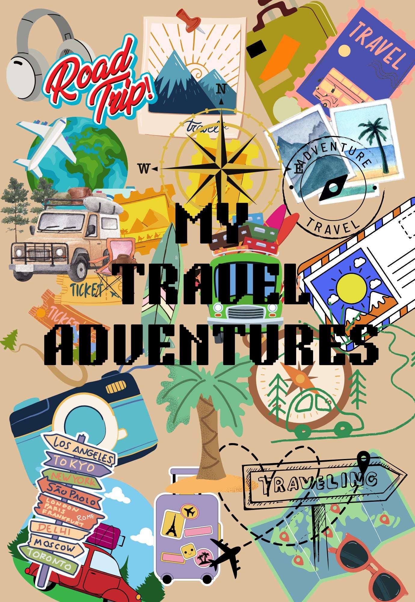 Travel Adventure Notebook Cover with Stickers (Digital Download)
