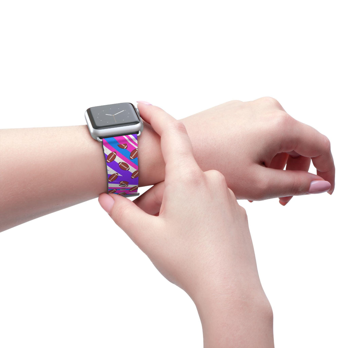 Colorful Pattern Apple Watch Band: Football Sport Style, Polyester Faux Leather