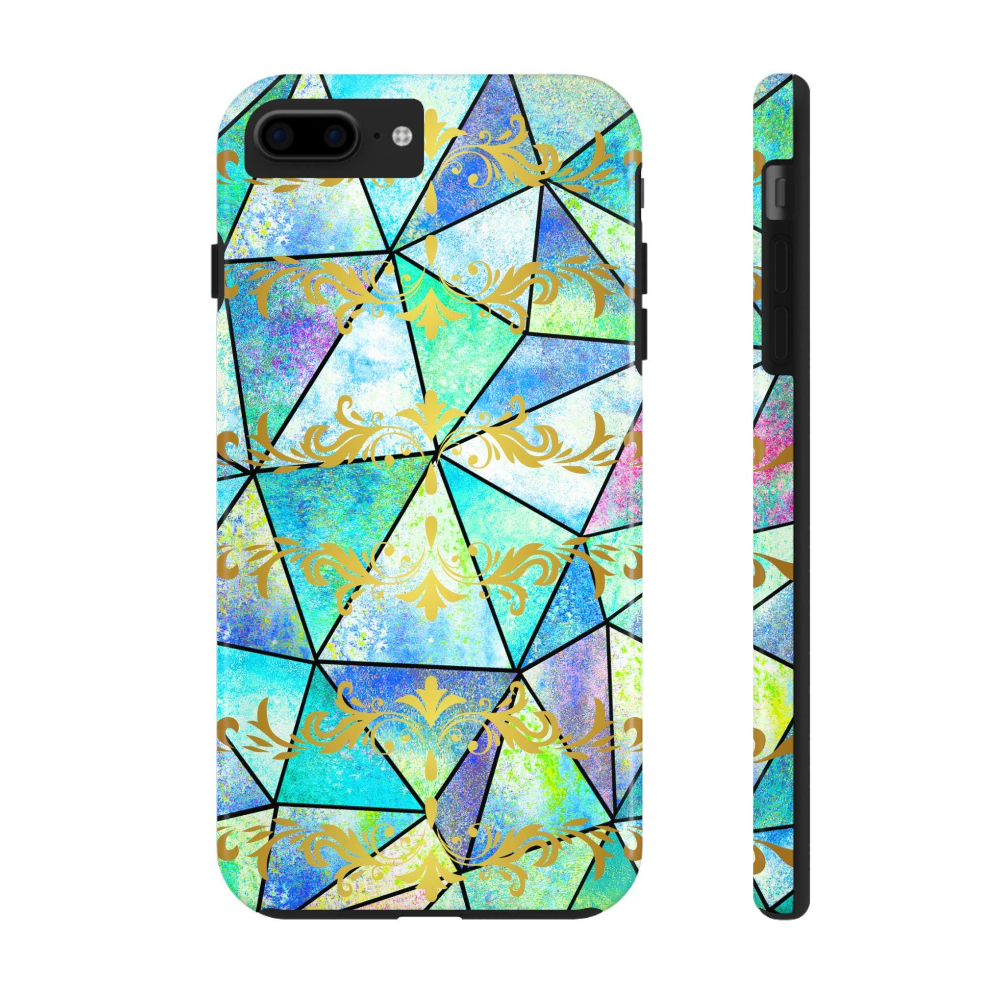 Geometric Blue & Gold Phone Case: Stylish Protective Cover