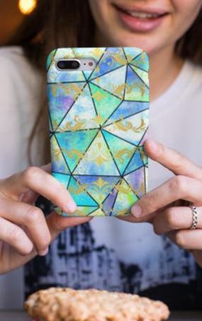 Geometric Blue & Gold Phone Case: Stylish Protective Cover
