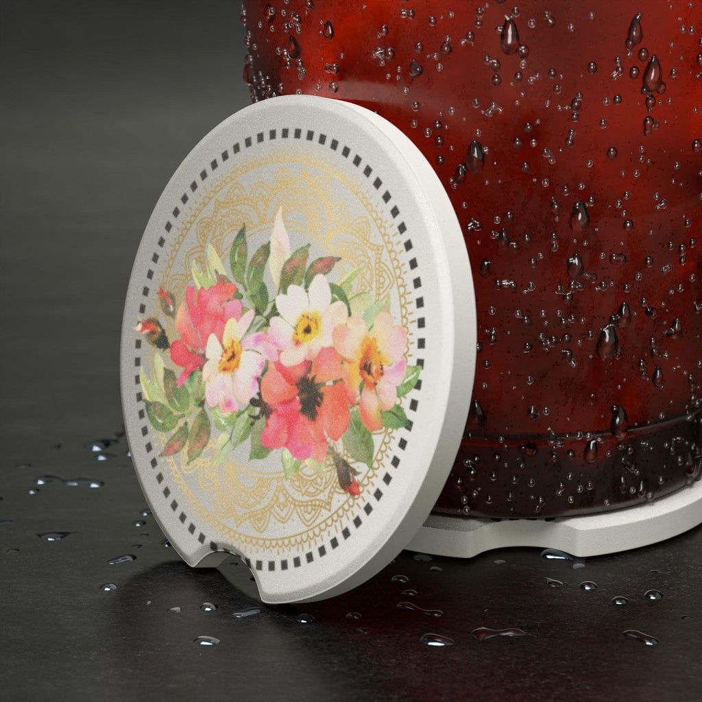 Floral Soapstone Car Coaster Set: Decorative Auto Drink Holder