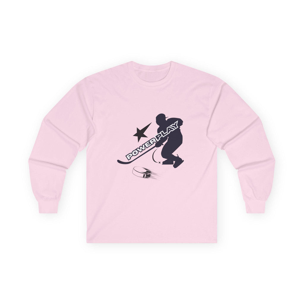 Powerplay Hockey Long Sleeve Tee | Unisex Cotton Shirt for Players, Sports Fans, Gifts, Hockey Love, Game Day Apparel