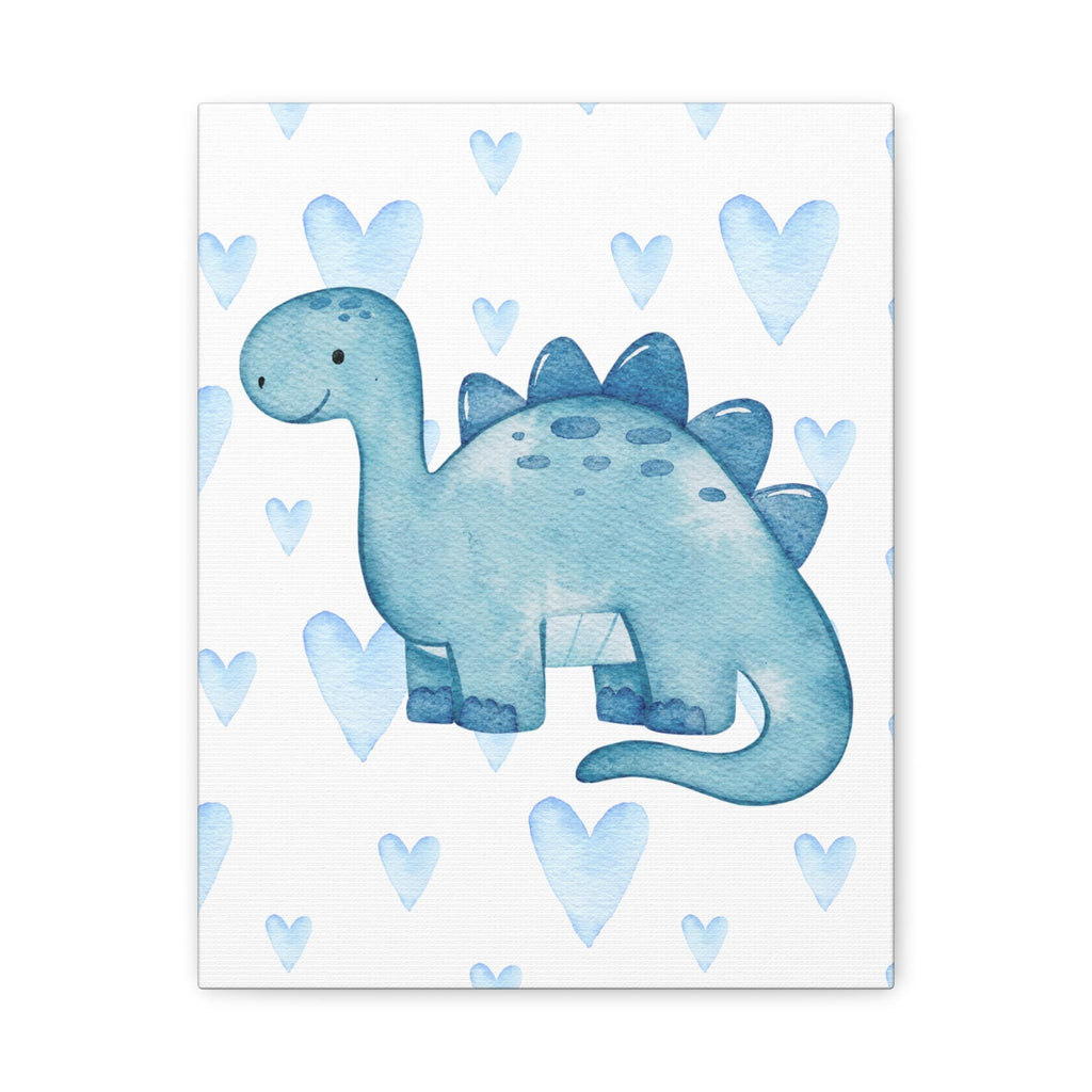 Blue Watercolor Dinosaur Hearts Canvas, Nursery Print