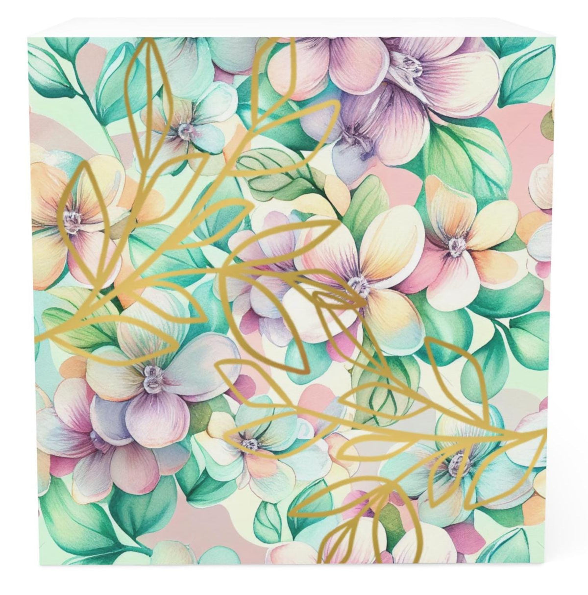 Floral Note Cube: Gold Accent Memo Pad - Desk Decor