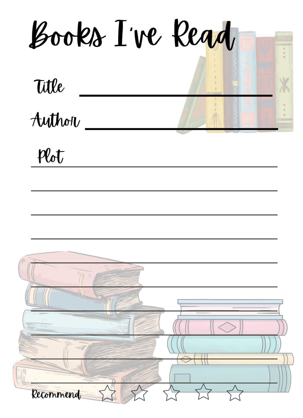 Books I've Read Tracker: Reading Log with Rating (PDF Download)