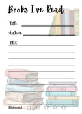 Books I've Read Tracker: Reading Log with Rating (PDF Download)