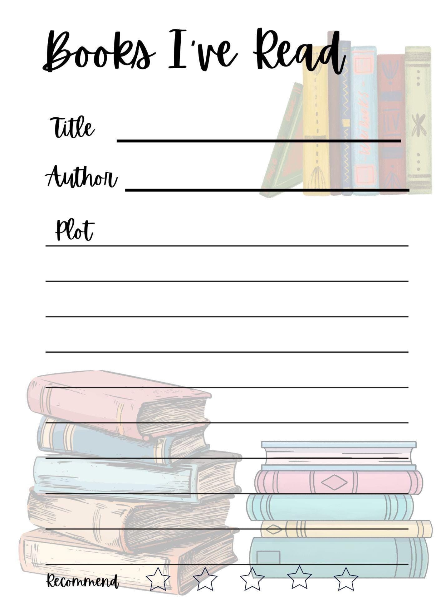 Books I've Read Tracker: Reading Log with Rating (PDF Download)