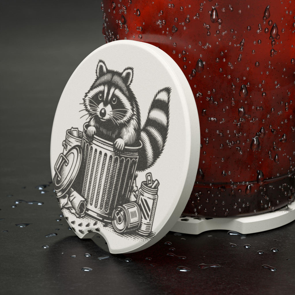 Raccoon Car Coaster: Soapstone Auto Accessory for Nature Lovers