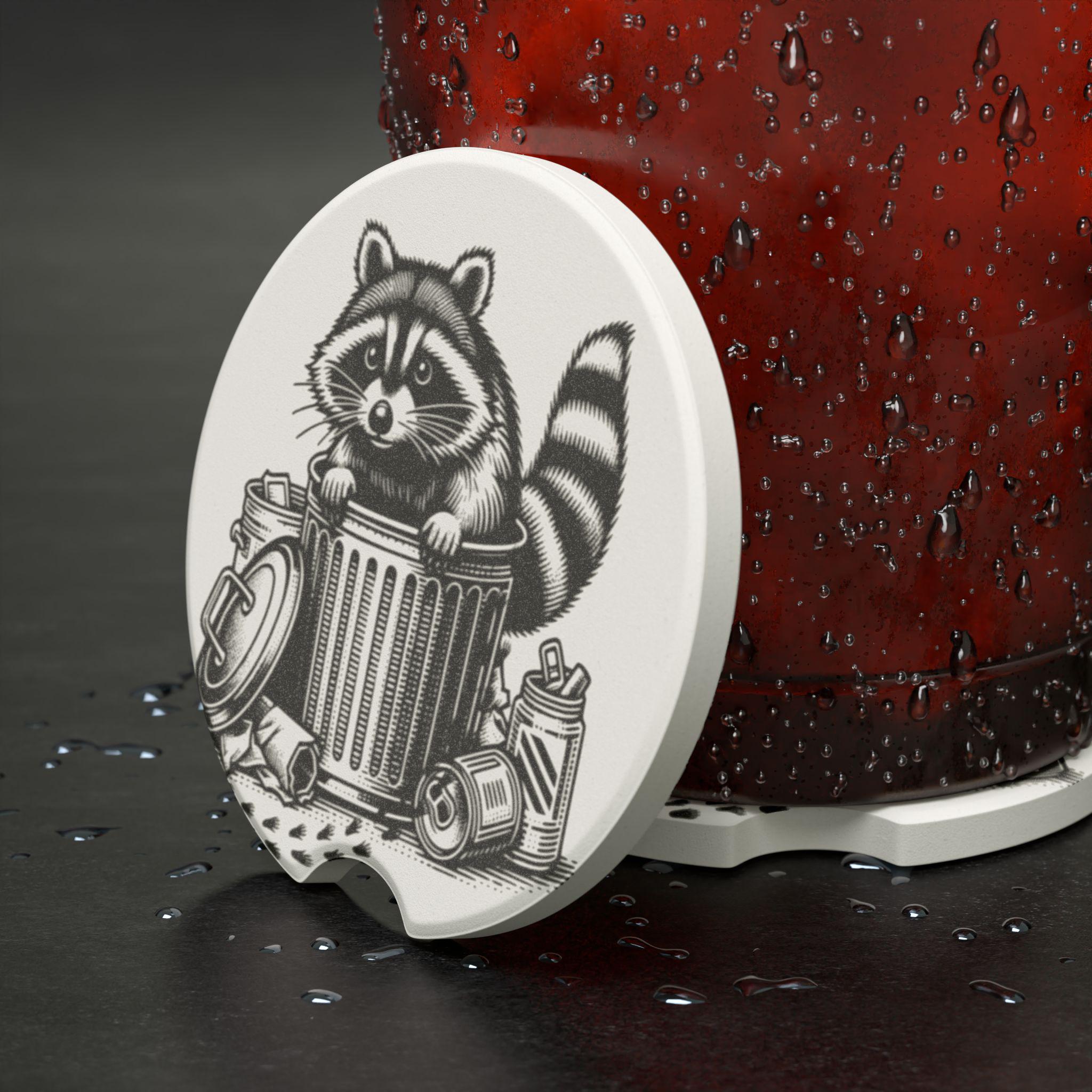 Raccoon Car Coaster: Soapstone Auto Accessory for Nature Lovers