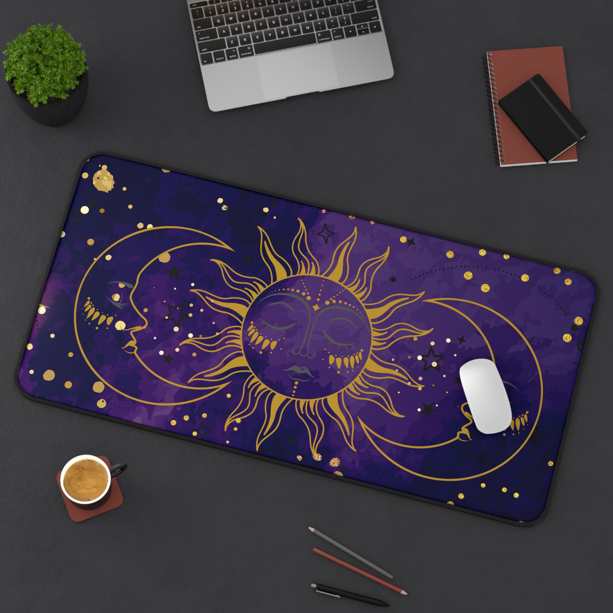 Celestial Moon & Sun Desk Mat: Astrology Office Decor