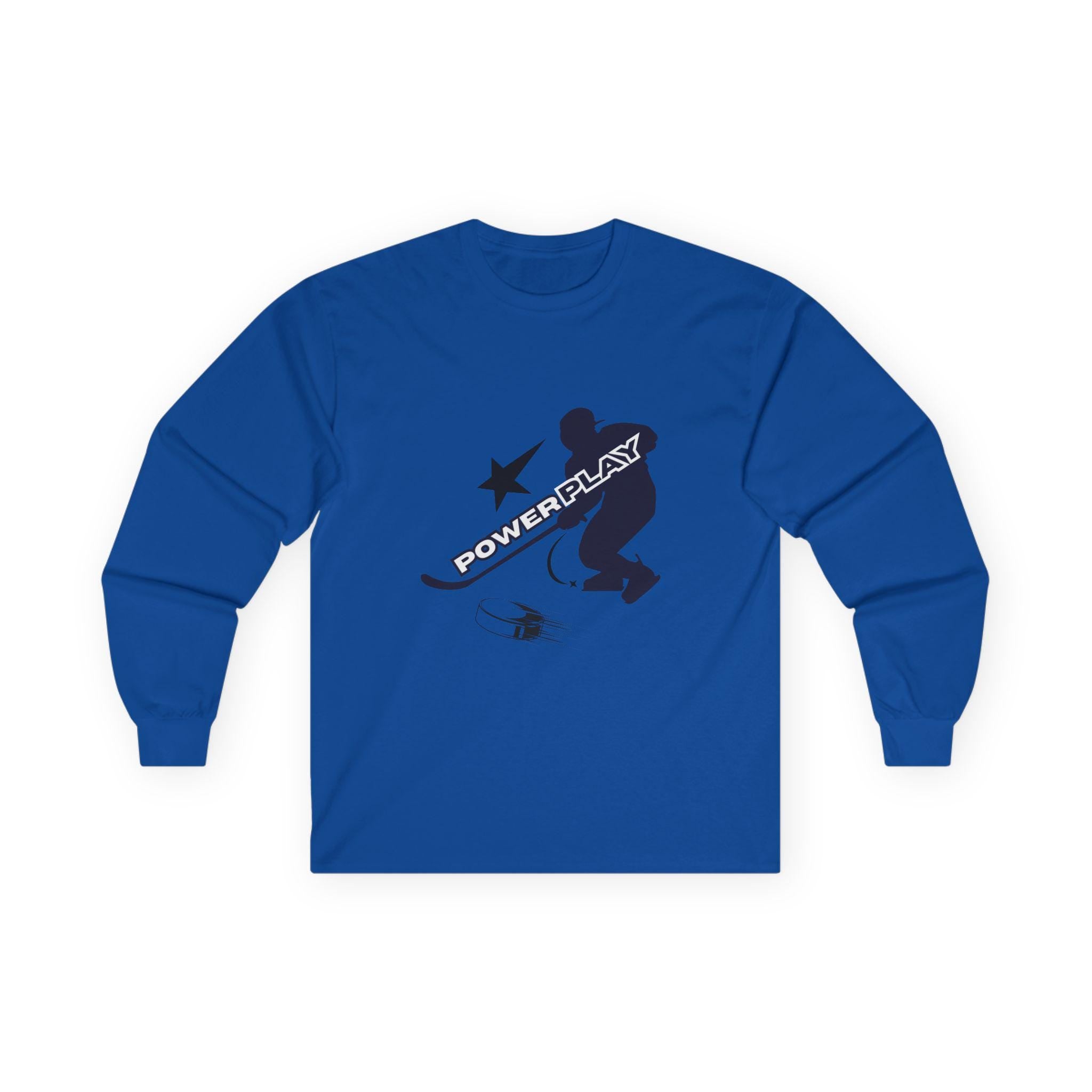 Powerplay Hockey Long Sleeve Tee | Unisex Cotton Shirt for Players, Sports Fans, Gifts, Hockey Love, Game Day Apparel