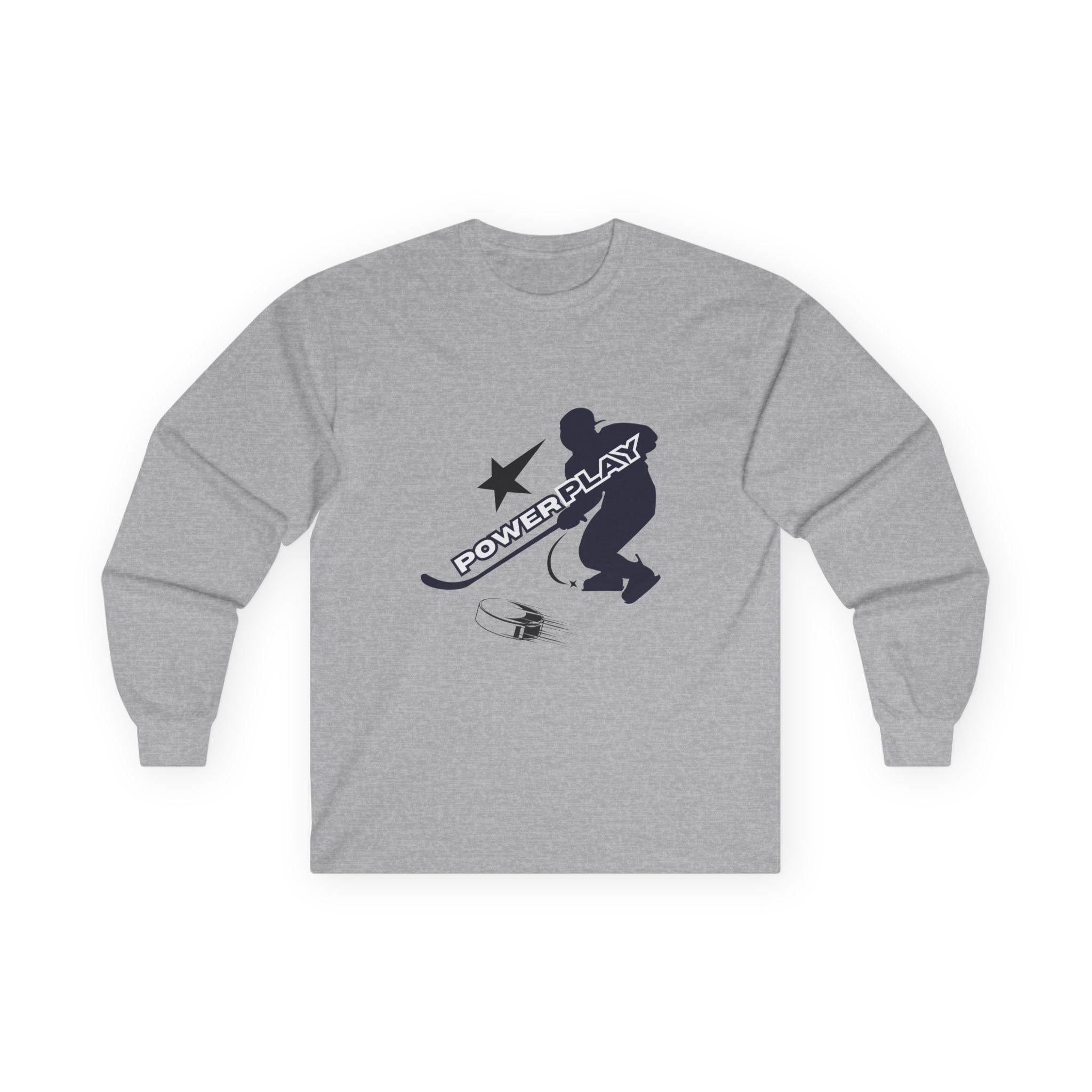 Powerplay Hockey Long Sleeve Tee | Unisex Cotton Shirt for Players, Sports Fans, Gifts, Hockey Love, Game Day Apparel