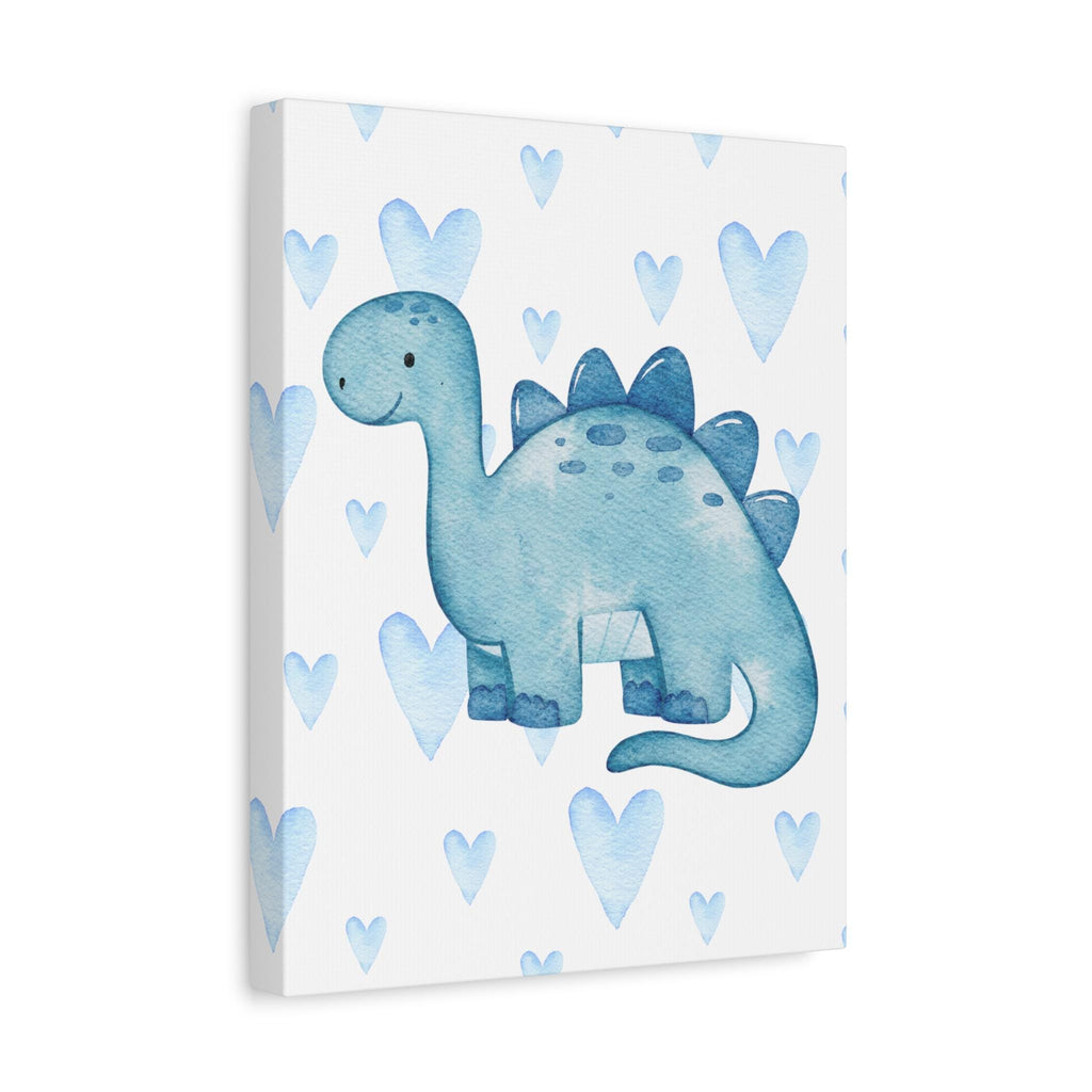 Blue Watercolor Dinosaur Hearts Canvas, Nursery Print