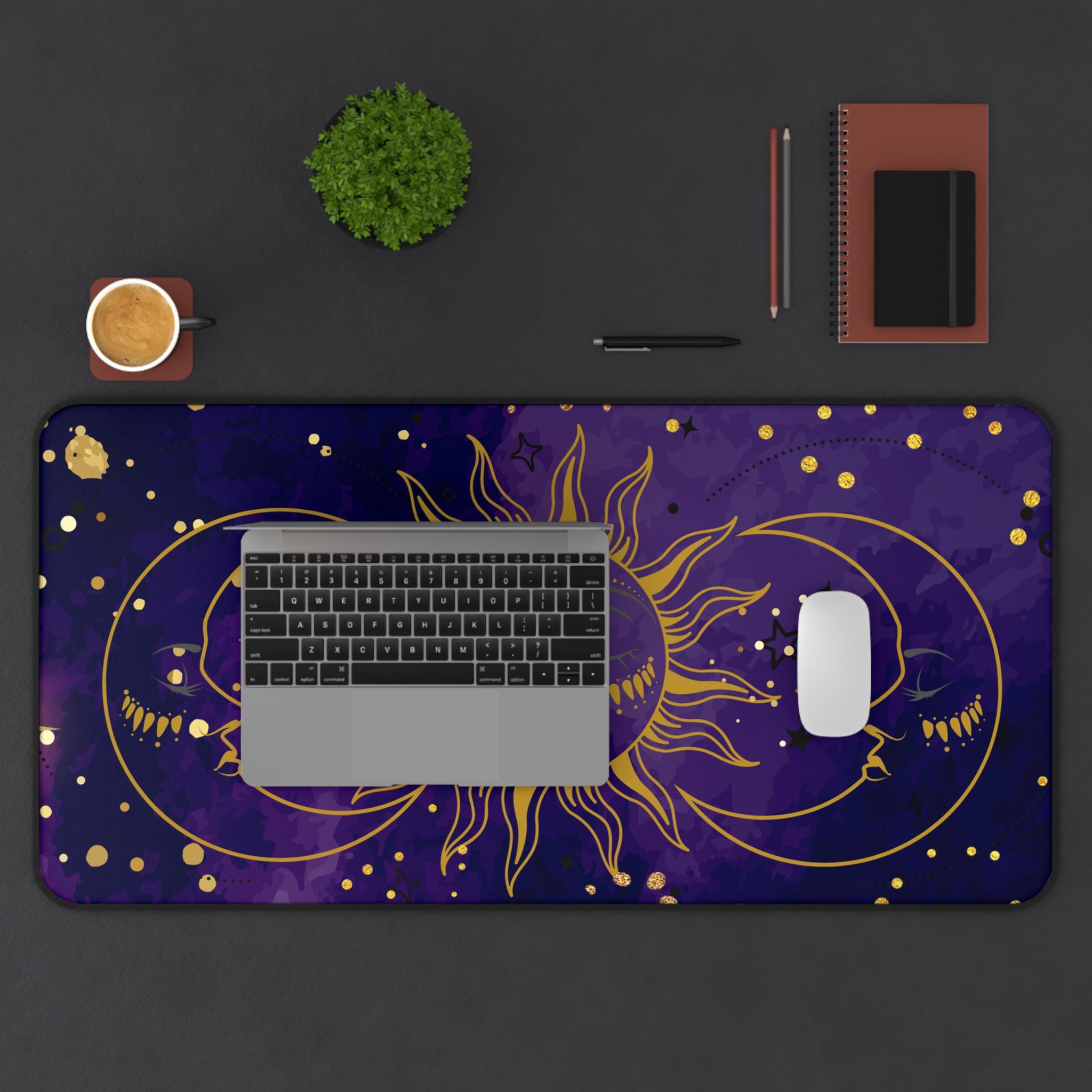 Celestial Moon & Sun Desk Mat: Astrology Office Decor
