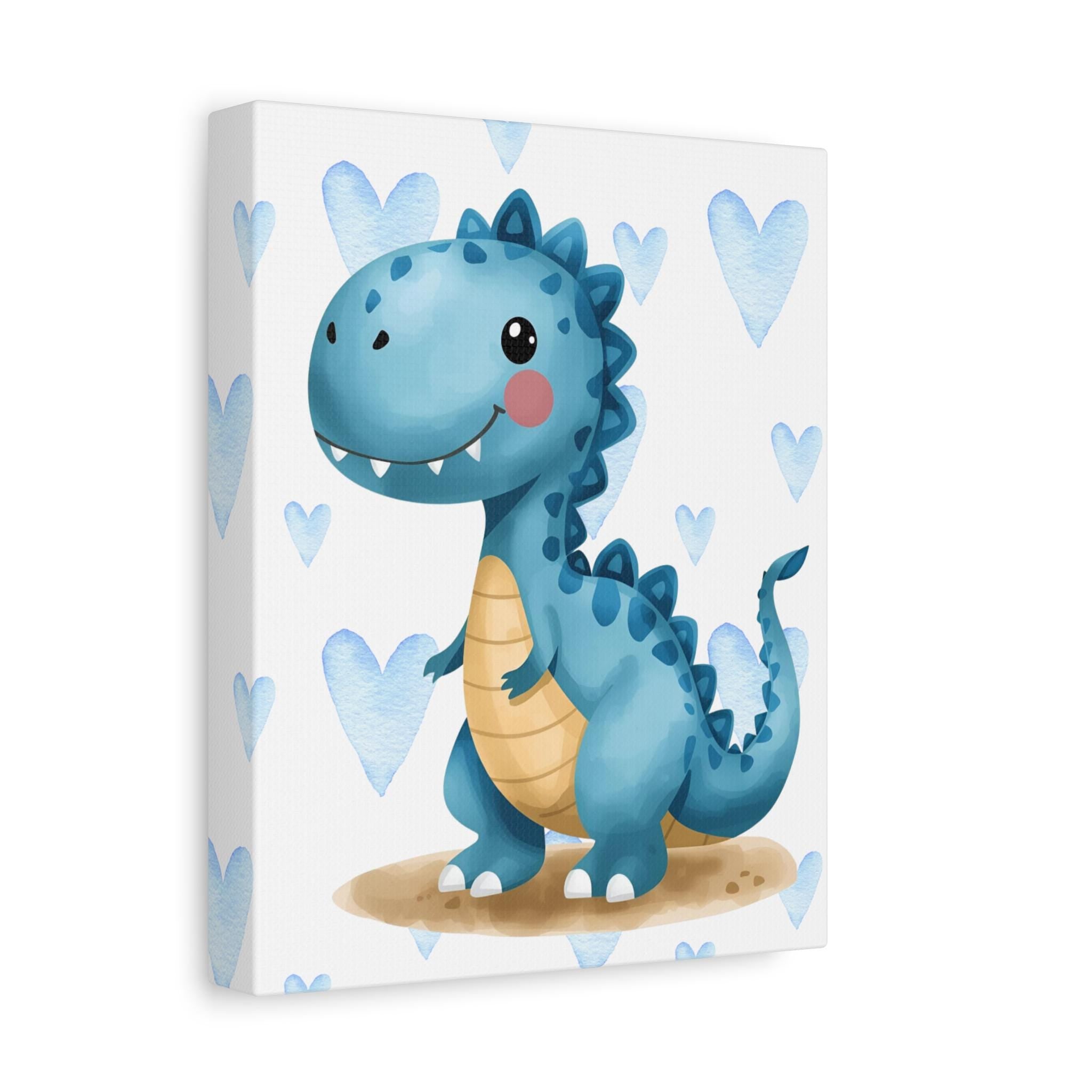 Blue Cartoon Dinosaur Canvas | Matte Stretched Wall Art