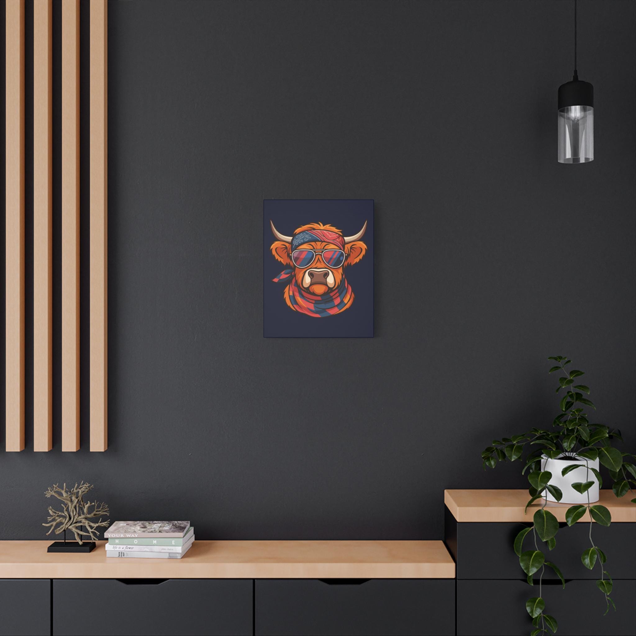 Highland Cow Canvas Art | Illustrated Bandana, Aviators, Scarf Wall Decor